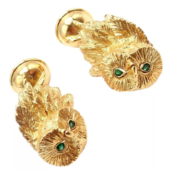 Tiffany & Co. Jewelry - Rare! Vintage Tiffany & Co. 18k Yellow Gold Emerald Owl Germany 1989 Cufflinks